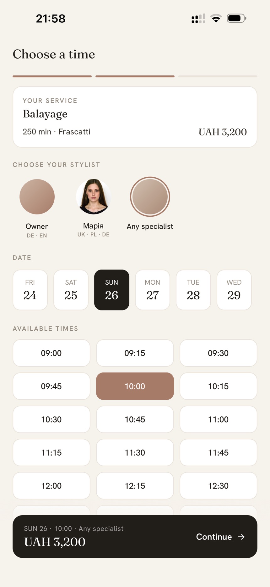 Clients choose a time and book themselves